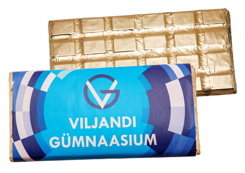 Personalizowana tabliczka mlecznej czekolady w kolorowej obwolucie z nadrukiem reklamowym