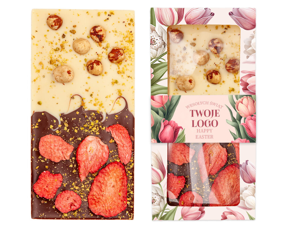 Upominek firmowy – czekolada ręcznie robiona z papierową obwolutą reklamową