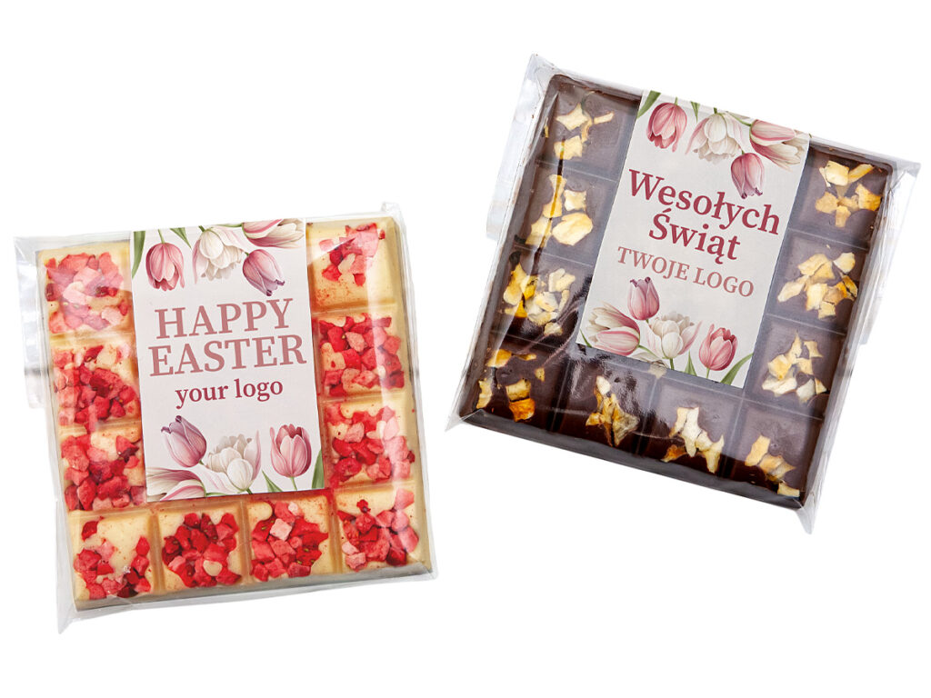 Personalizowana czekolada z owocami liofilizowanymi w foliowym opakowaniu