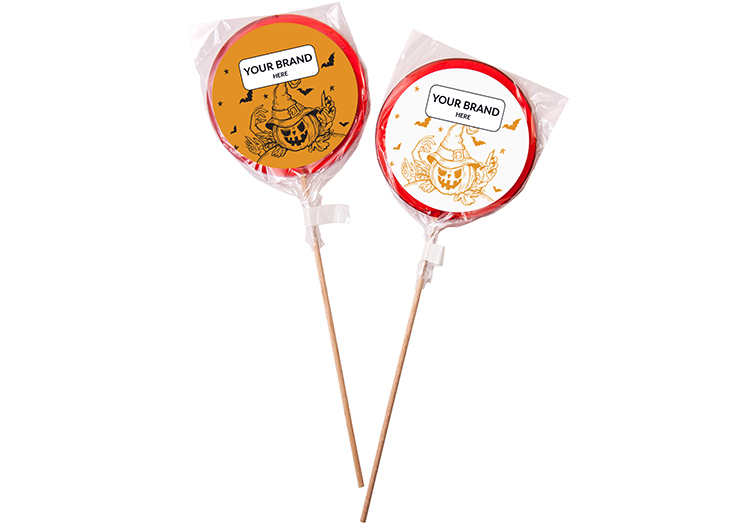 Upominek firmowy – jednokolorowy lizak z naklejką