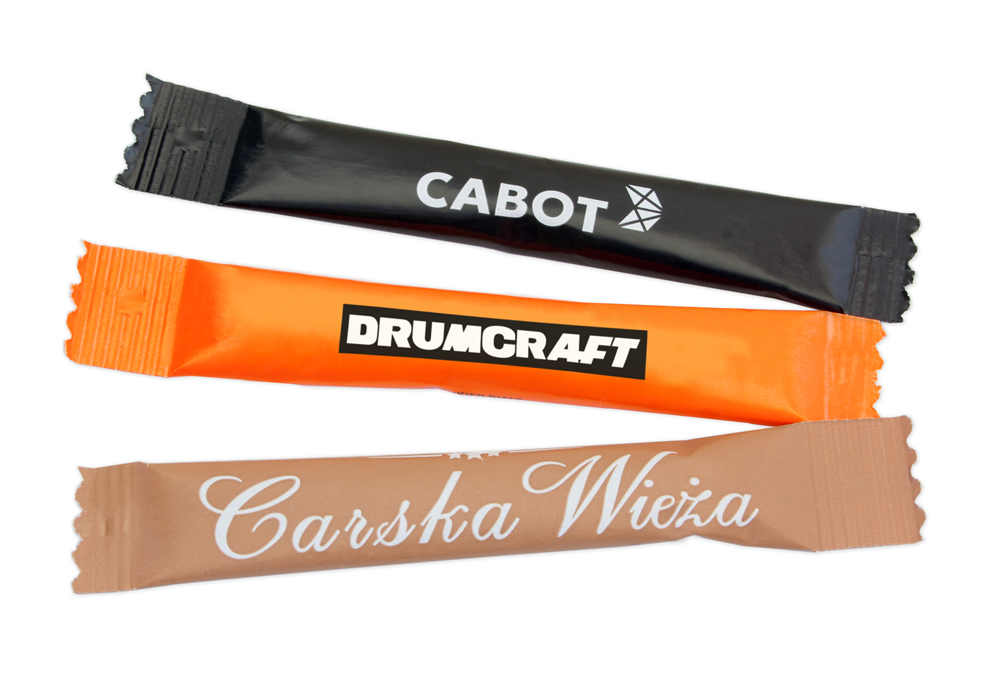 Upominek firmowy – cukier w sticksie z nadrukiem logo firmy