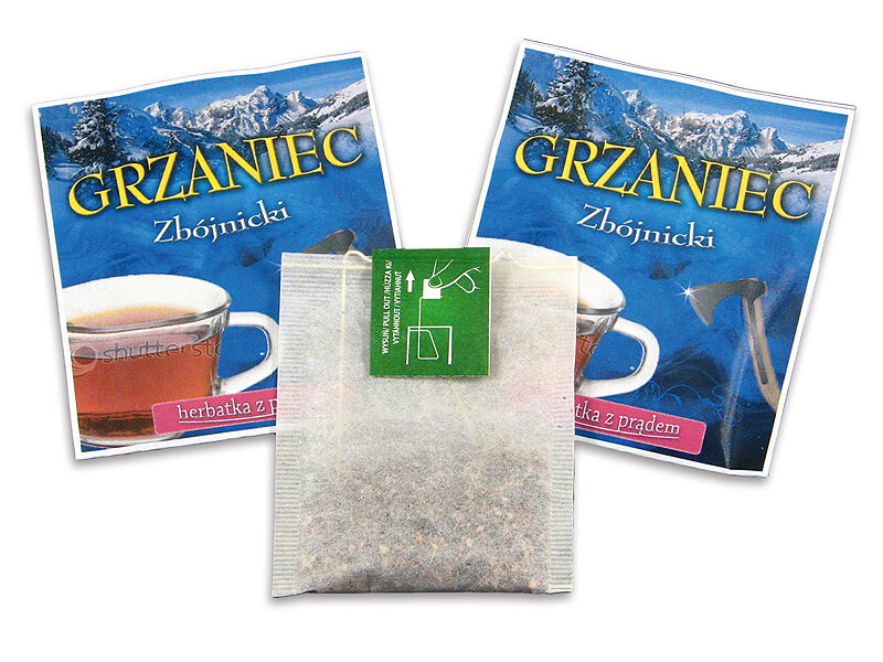 Sezonowe herbaty Grzaniec w prostokątnych saszetkach z dwustronnym nadrukiem reklamowym