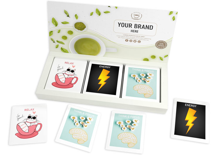 Personalizowany zestaw herbat w białym kartonie z kolorowym nadrukiem logo firmy