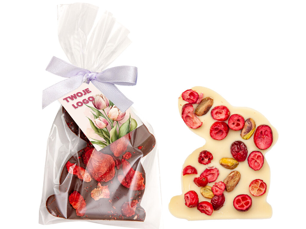 Wielkanocny zajączek z czekolady z nadrukiem reklamowym