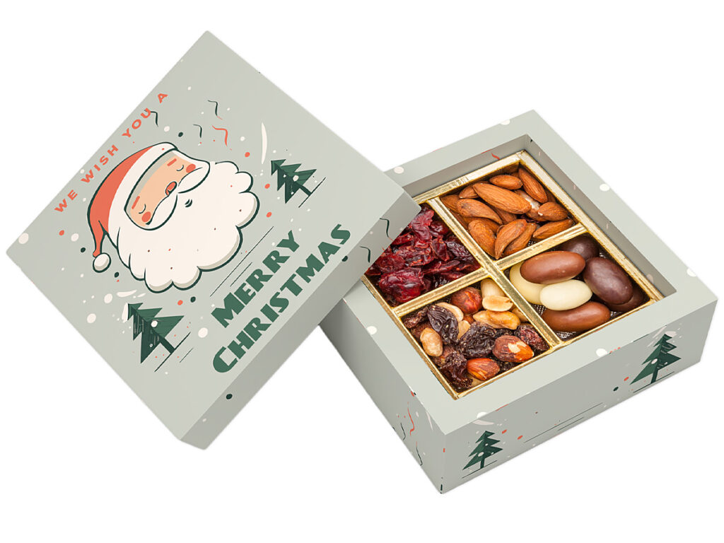 Luksusowy zestaw bakaliowy VIP z logo firmy, zapakowany w dwuczęściowe pudełko