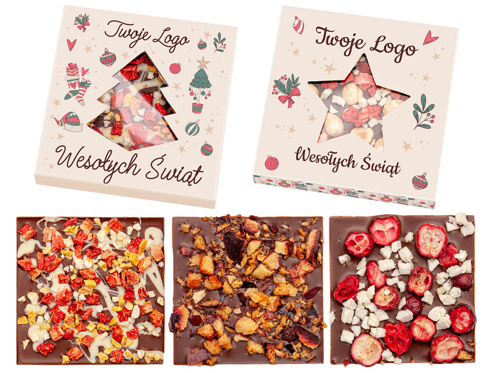 Personalizowana czekolada mleczna w kartonowym opakowaniu z nadrukiem reklamowym