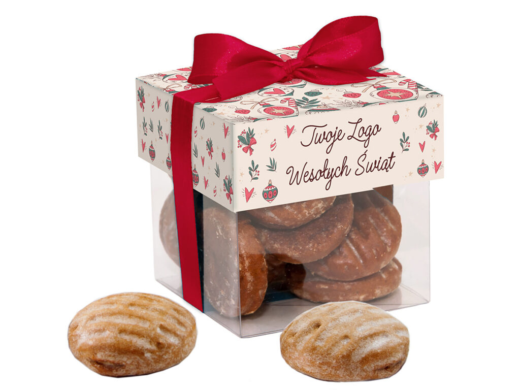 Świąteczny zestaw pierniczków w kartonowym opakowaniu z nadrukiem logo firmy