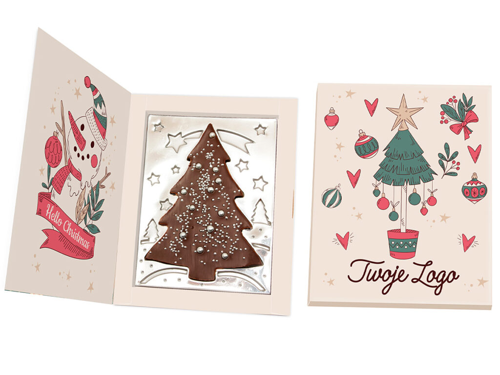 Choinka czekoladowa z tłoczonym logo w kartonie