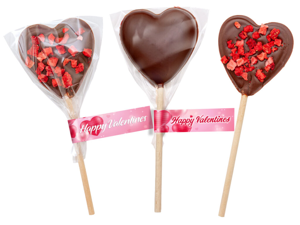 Upominek firmowy – lizak serce z logo klienta na chorągiewce