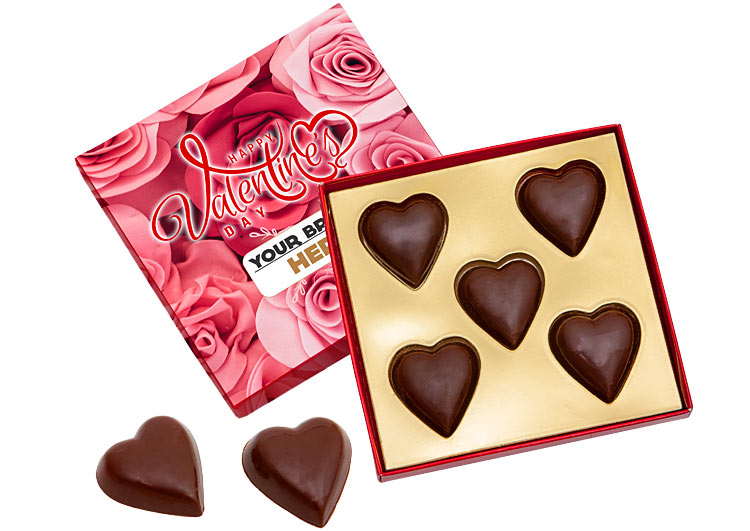 Mini serduszka z logo klienta na opakowaniu kartonowym z nadrukiem reklamowym