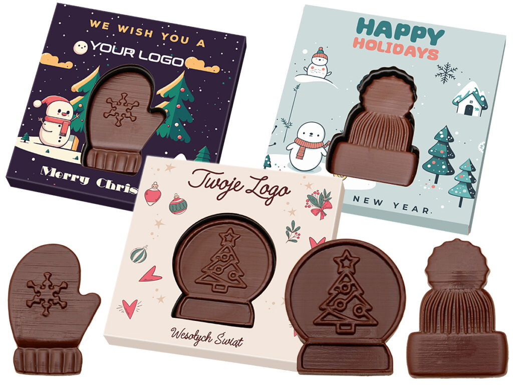 Czekoladka w kształcie rękawiczki w eleganckim pudełku z firmowym nadrukiem