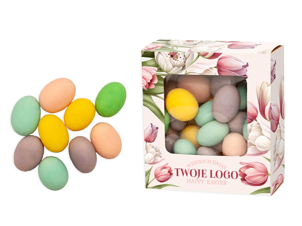 Zestaw słodkich migdałów z firmowym nadrukiem na opakowaniu